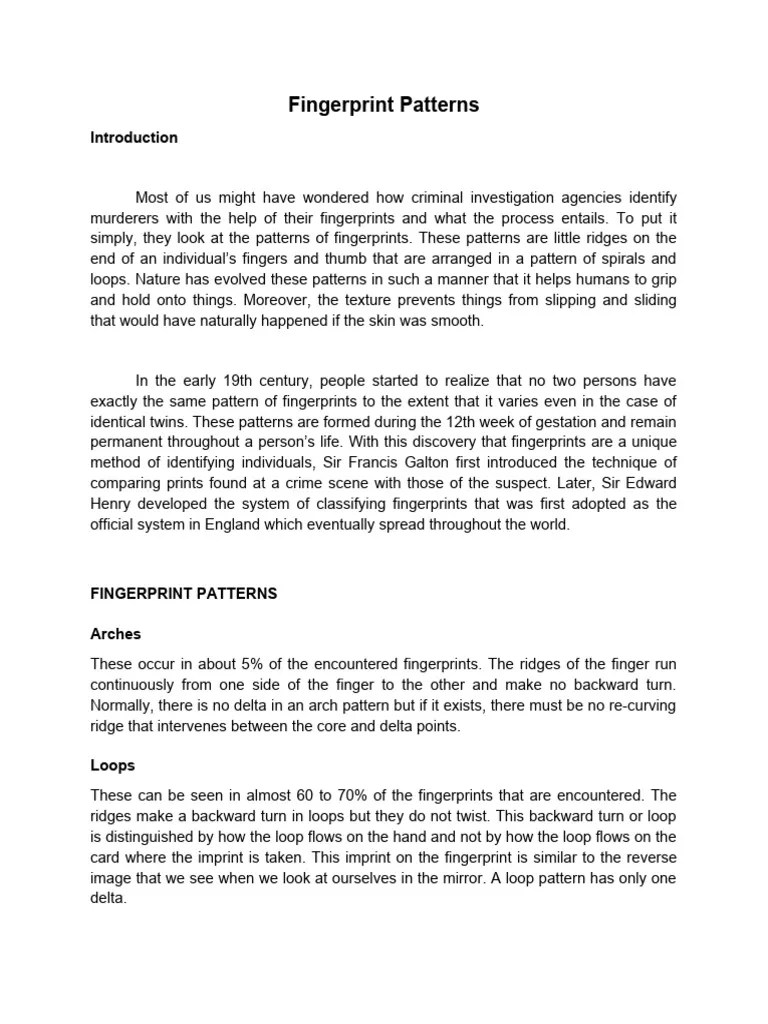 FINGERPRINT PATTERNS | PDF | Fingerprint | Hand