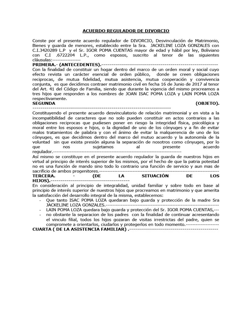 Acuerdo Regulador De Divorcio | PDF | Divorcio | Matrimonio