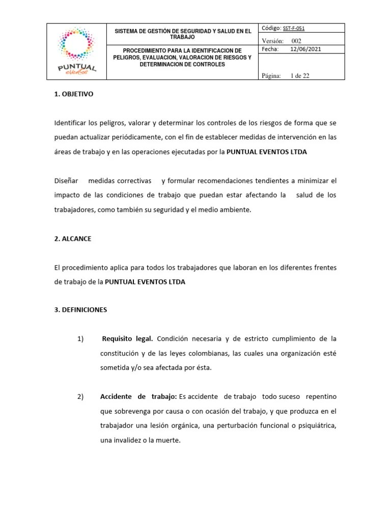 Procedimiento De Identificacion De Peligros Y Valoracion Del Riesgo, Identificacion De Los ...