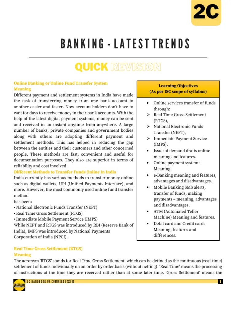 Banking Latest Trends Class 12 ISC Commerce | PDF | Debit Card | Credit ...