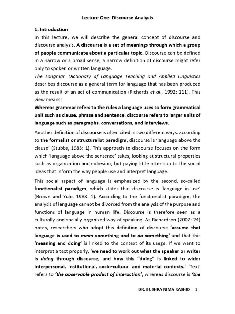 Lecture One | PDF | Discourse | Linguistics