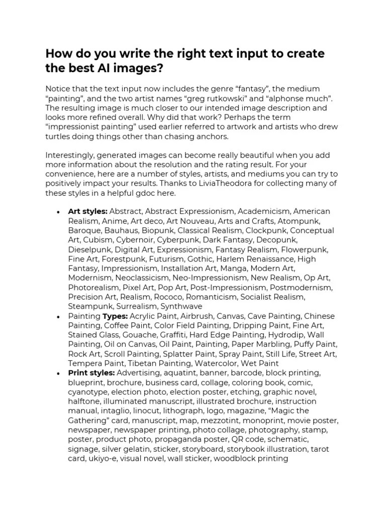 How Do You Write The Right Text Input To Create The Best AI Images | PDF | Paintings | Abstract Art