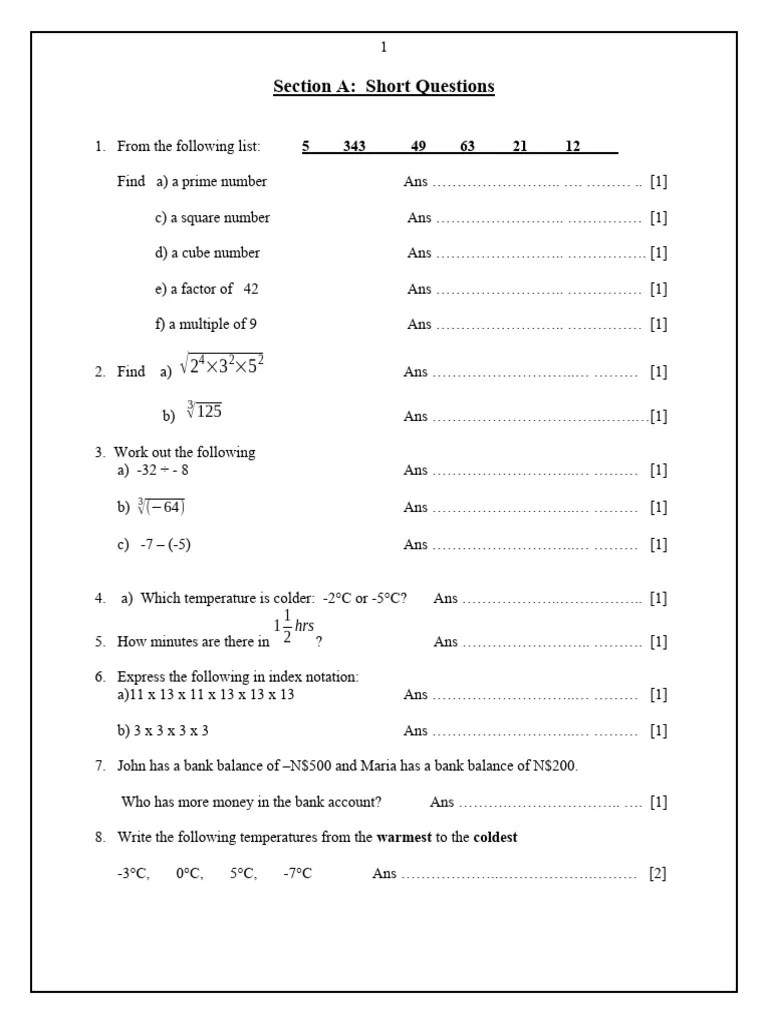 Exam Grade 8 Term 1 2017 | Download Free PDF | Number Theory ...