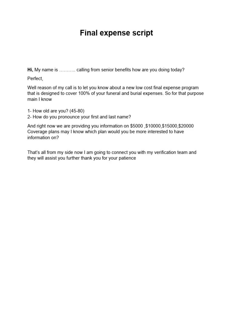 Final Expense Script | PDF