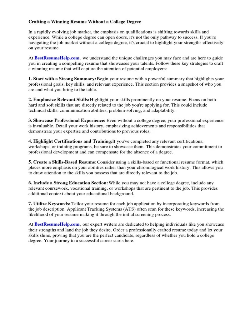 Resume For No College Degree | PDF | Résumé | Cognition