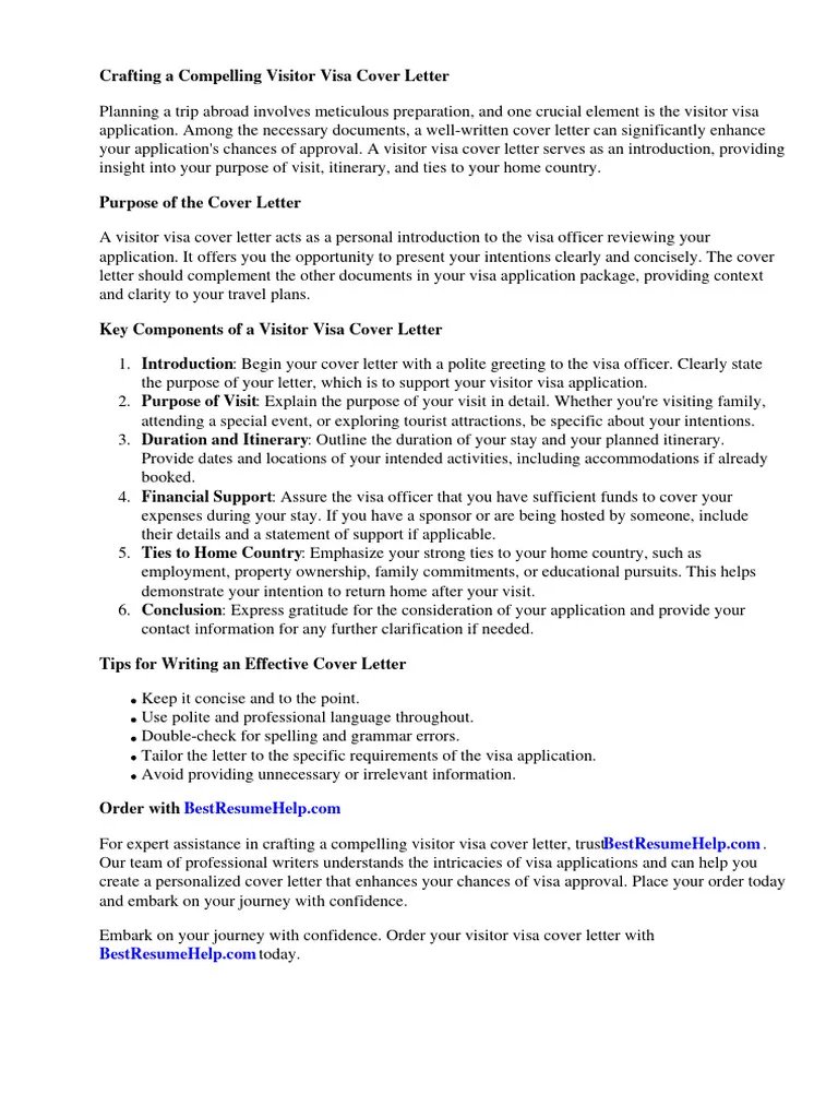 Visitor Visa Cover Letter Canada  PDF  Travel Visa.