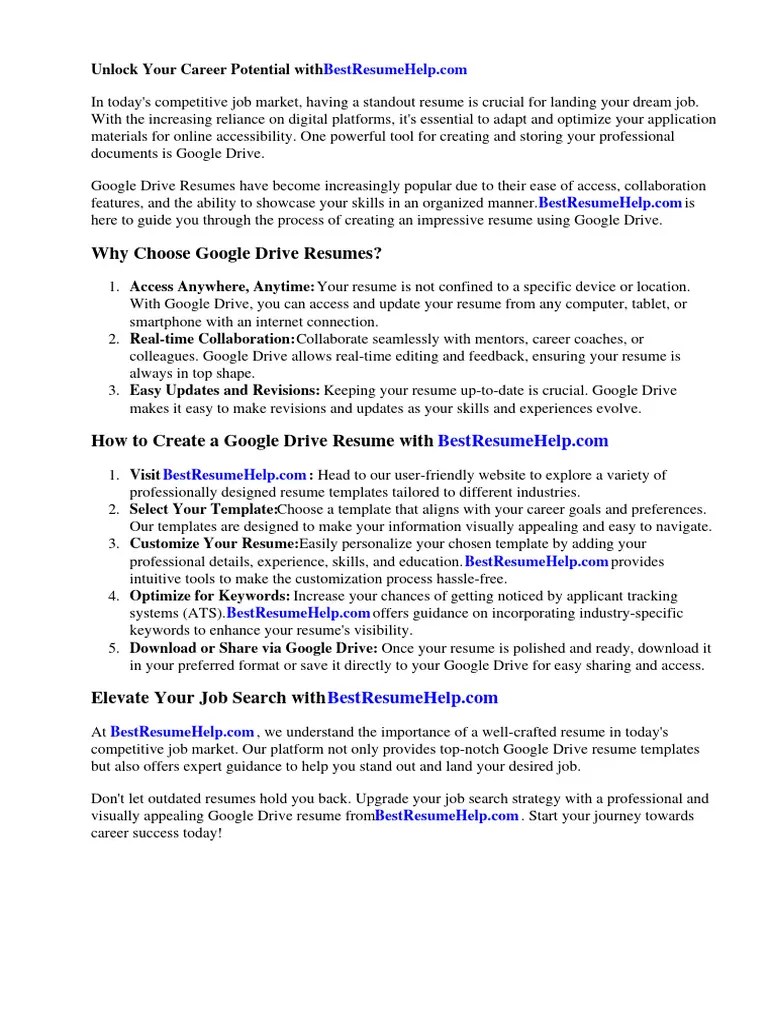 Google Drive Resume Template Free | Download Free PDF | Résumé ...