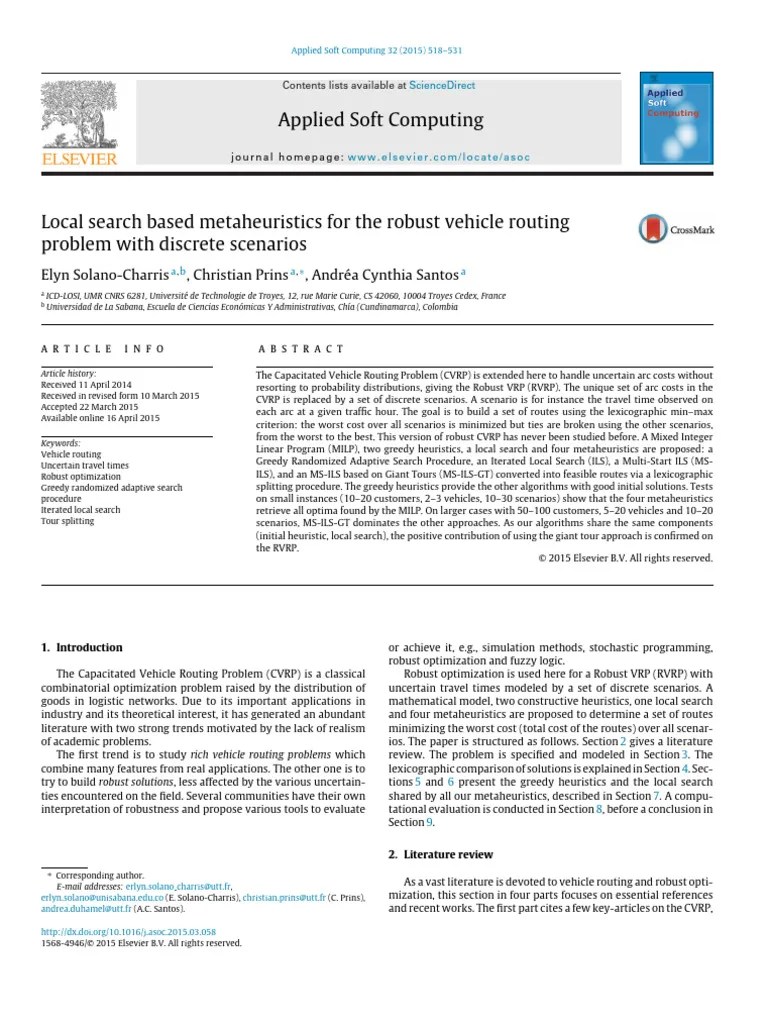Local Search Based Metaheuristics For The Robust Vehicle Routing ...