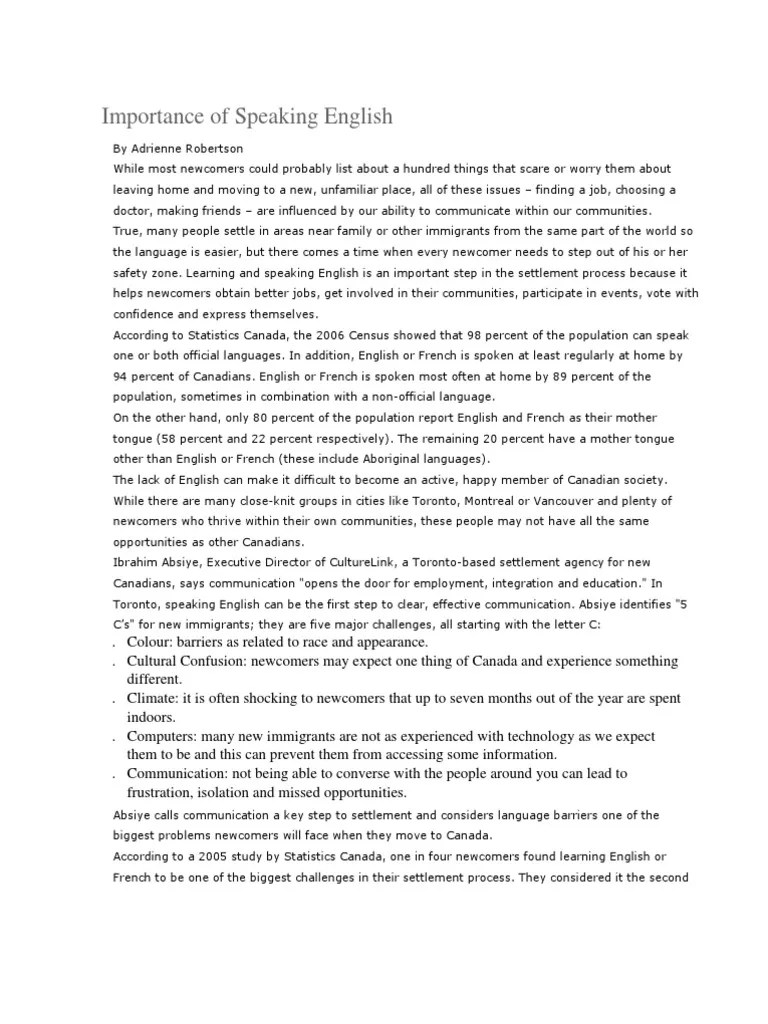 Importance Of Speaking English | PDF | English Language | Communication