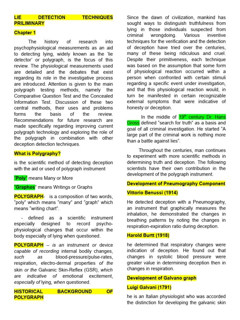 Lie Detection Techniques | PDF | Polygraph | Lie