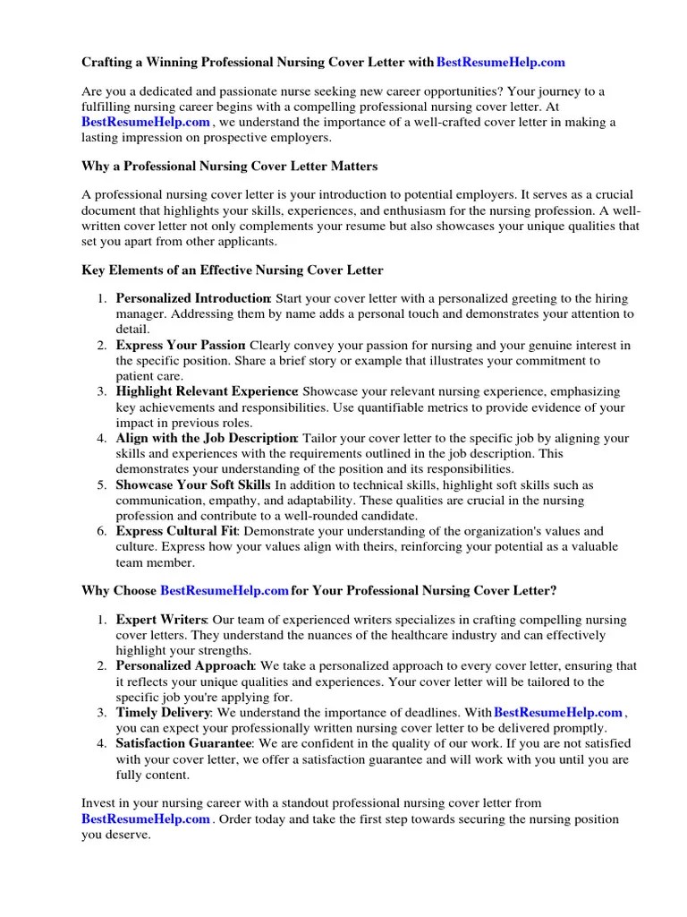 Professional Nursing Cover Letter | PDF | Nursing | Résumé