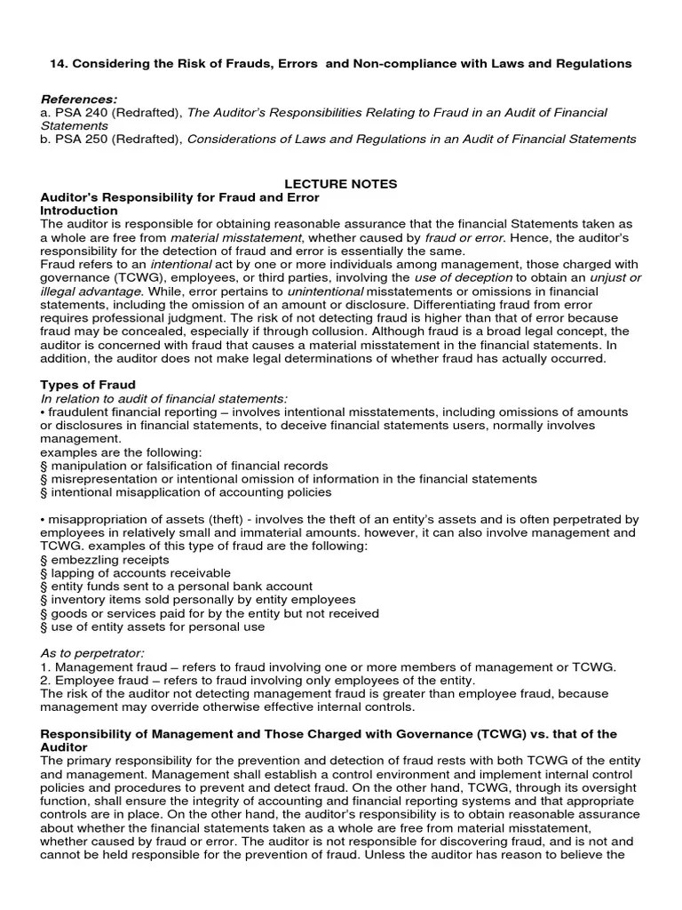14considering The Risk Of Frauds, Errors | PDF | Audit | Financial Audit