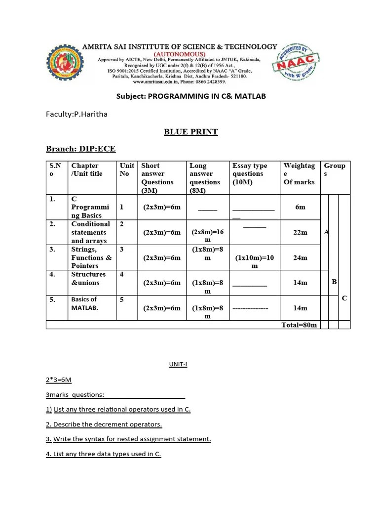 Important Unit Wise Questions C Programming | PDF | Pointer (Computer ...