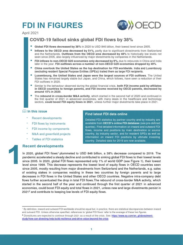 FDI In Figures April 2021 | PDF | Foreign Direct Investment | Mergers And Acquisitions