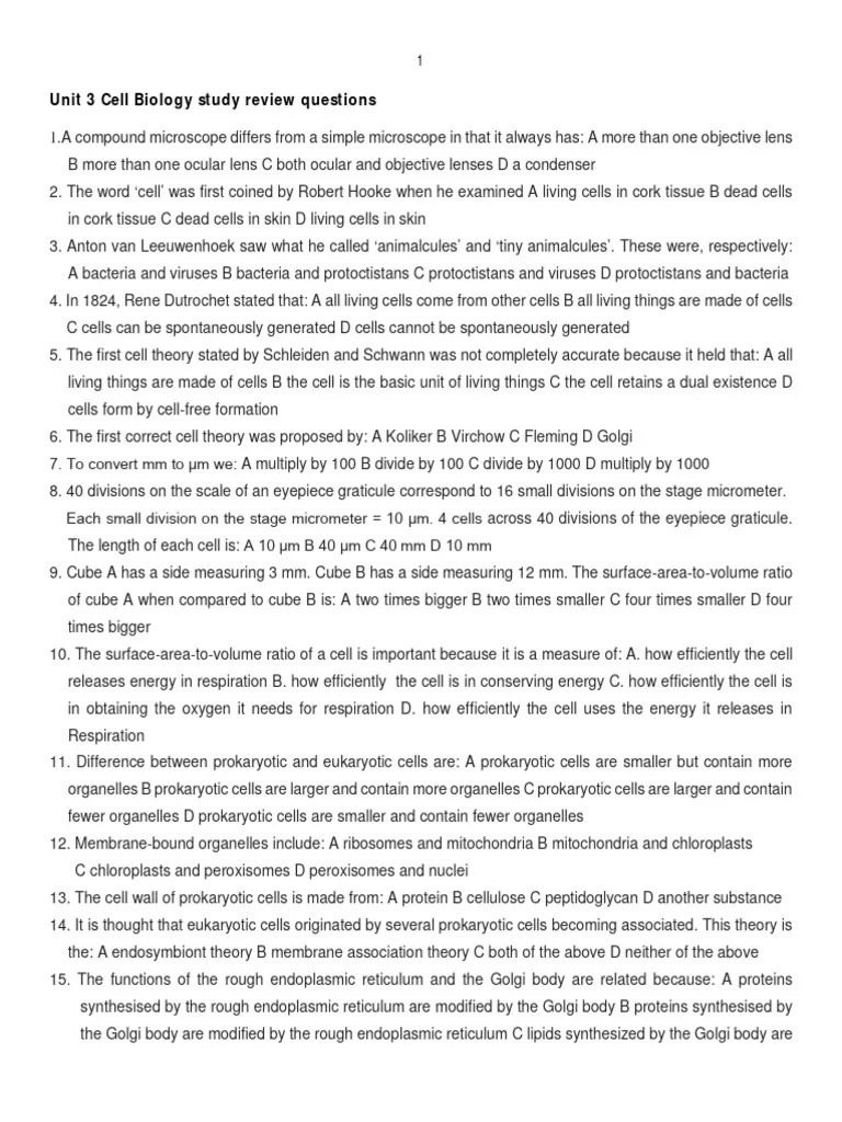 Unit 3 Cell Biology Review Question - PDF (Self Study At Home) | PDF | Cell Membrane | Osmosis