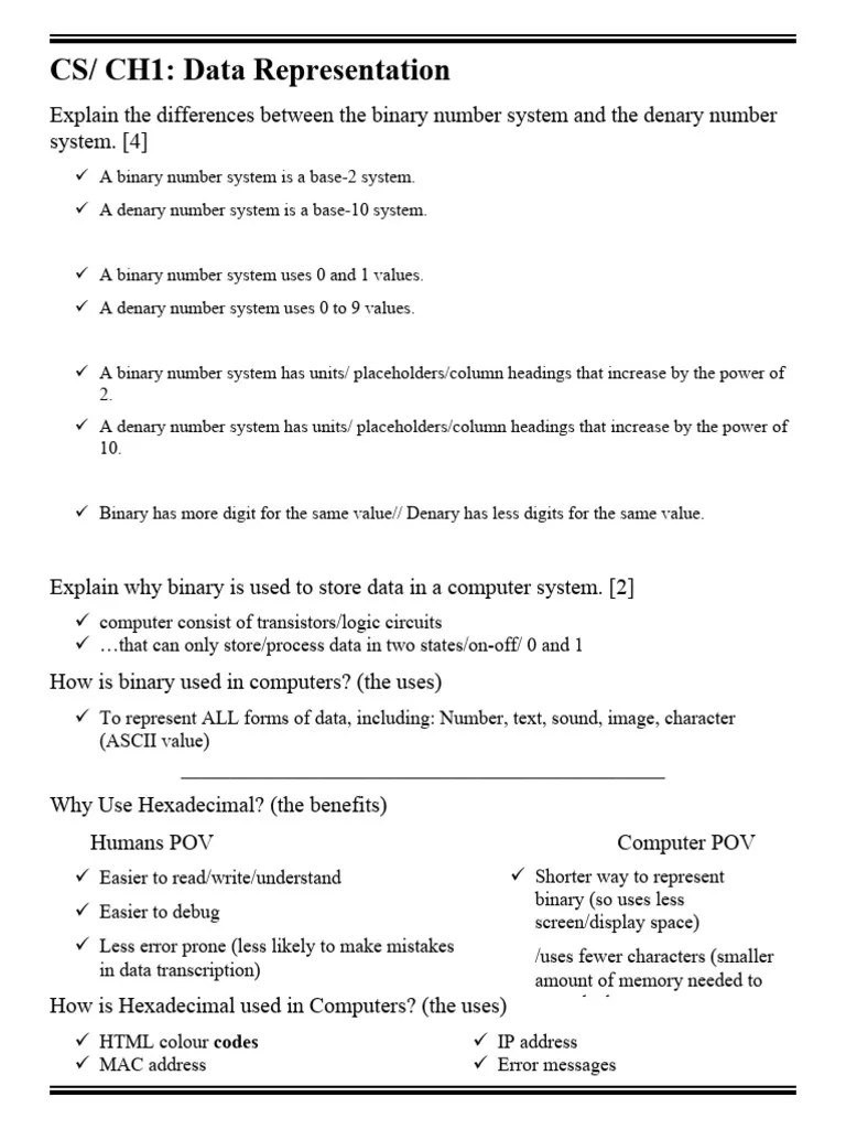 CS Ch1 Data Representation | PDF | Data Compression | Computer Science