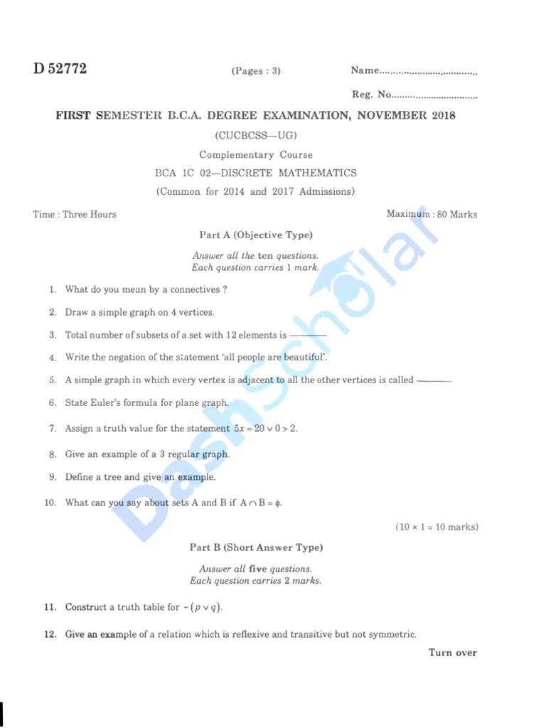 Discrete Mathematics 2018 E1 | PDF | Vertex (Graph Theory) | Graph Theory
