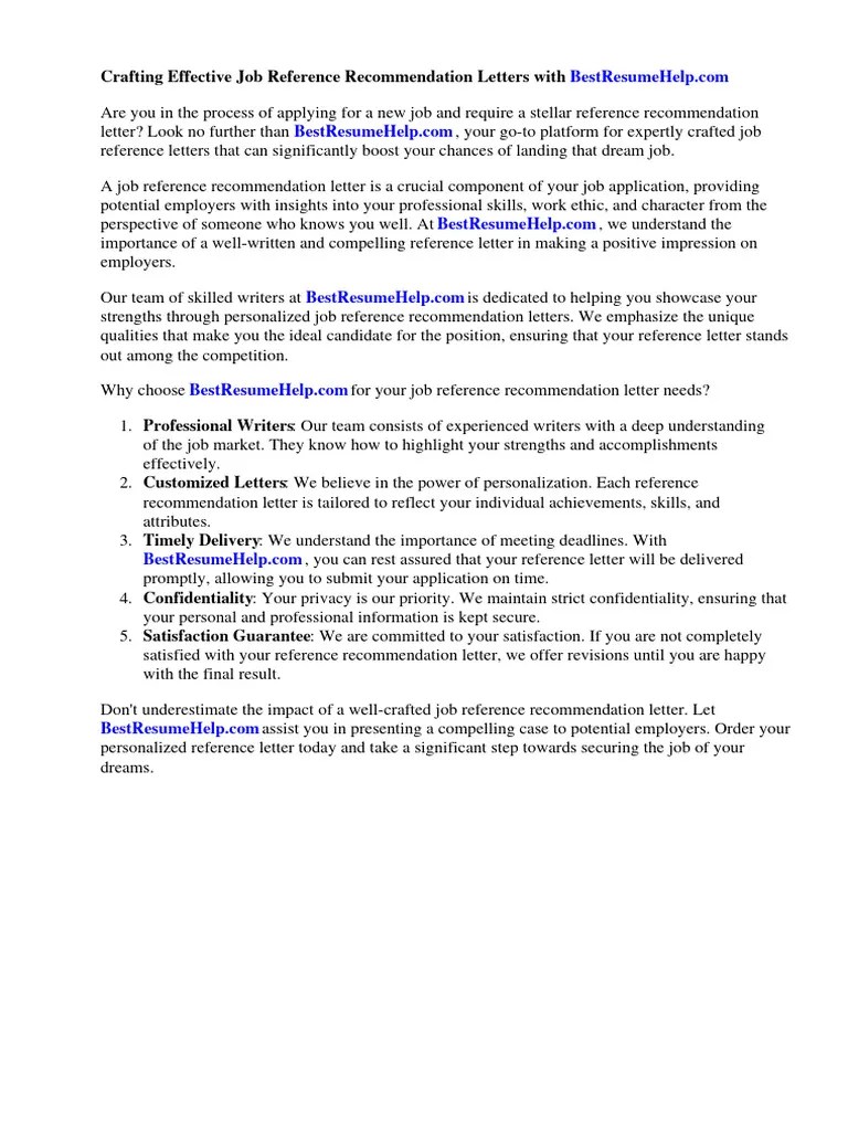 Job Reference Recommendation Letter | PDF | Employment | Résumé