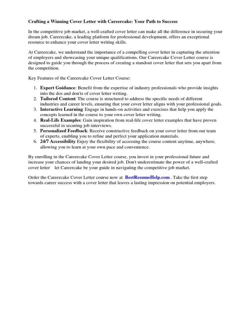 Careercake Cover Letter | PDF | Résumé | Recruitment