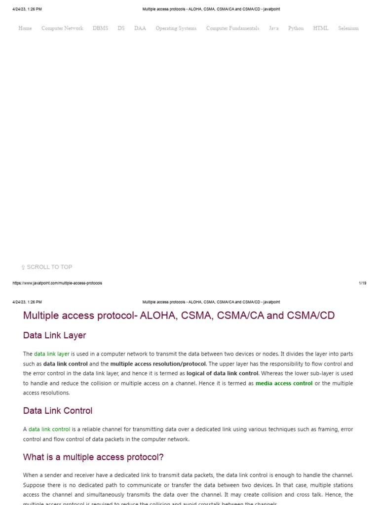Multiple Access Protocols - ALOHA, CSMA, CSMA - CA And CSMA - CD - Javatpoint | PDF | Channel ...