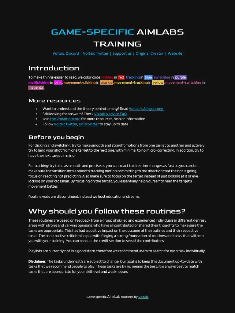 Voltaic X Aimlabs - Game Specific Aim Training Routines | PDF
