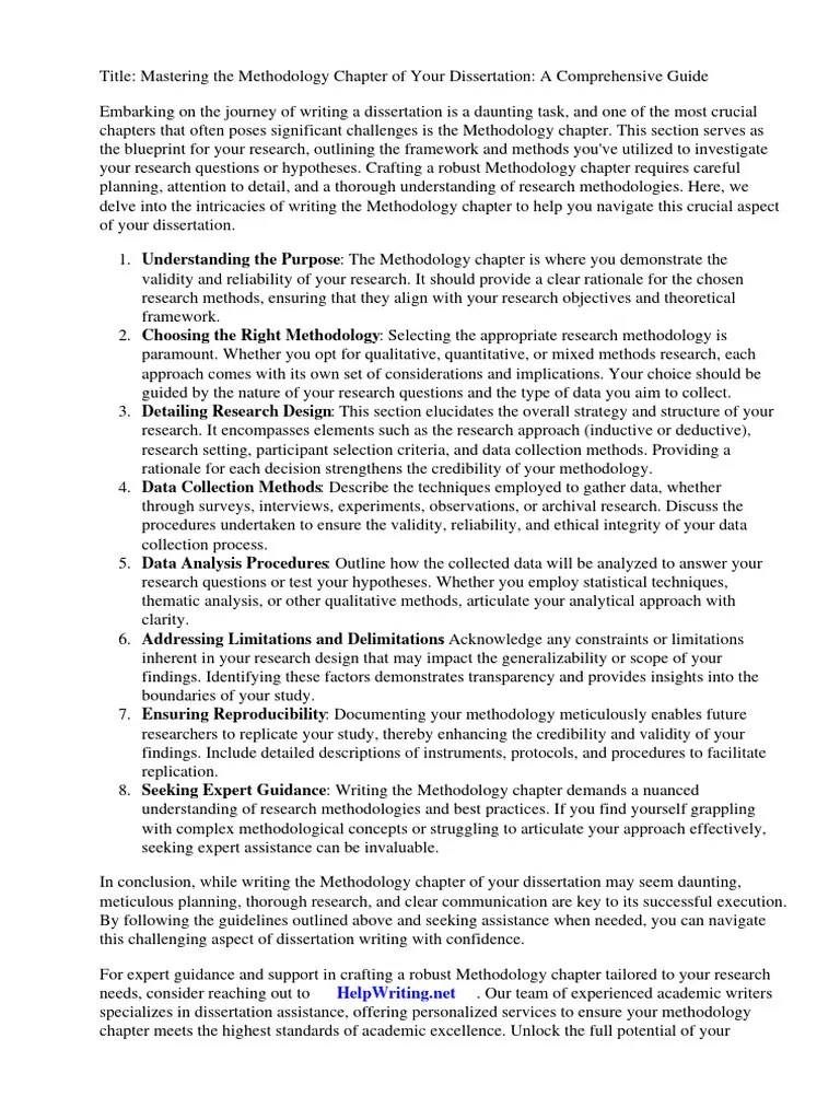 How To Write The Methodology Chapter Of A Dissertation | PDF ...