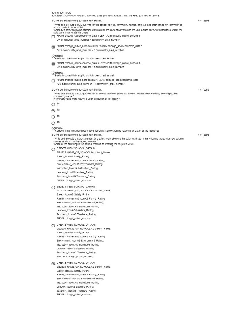 Graded Quiz - Advanced SQL For Data Engineers | Download Free PDF | Sql ...