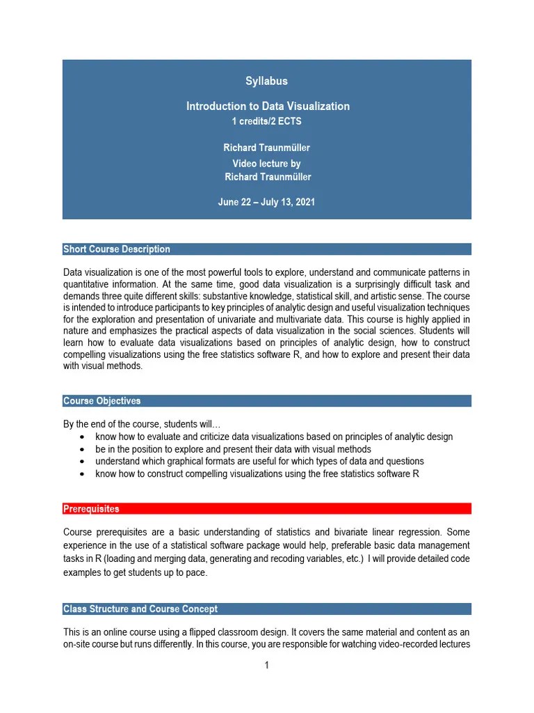Syllabus - Introduction To Data Visualization - Summer 2021 | PDF ...