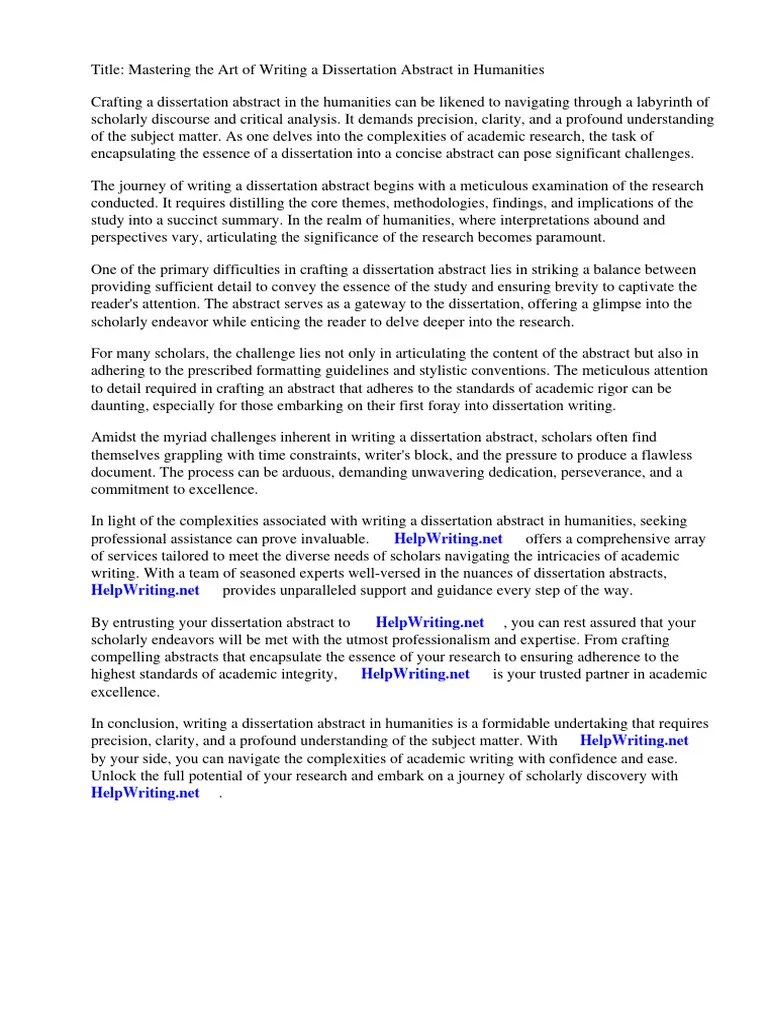 How To Write A Dissertation Abstract Humanities | PDF | Thesis ...