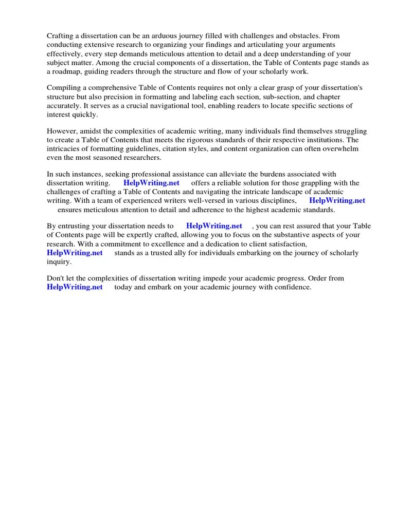 Dissertation Table Of Contents Page | PDF | Thesis | Apa Style