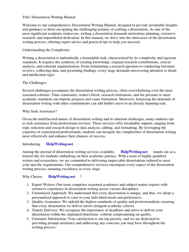 Dissertation Writing Manual | PDF | Thesis | A Manual For Writers Of ...
