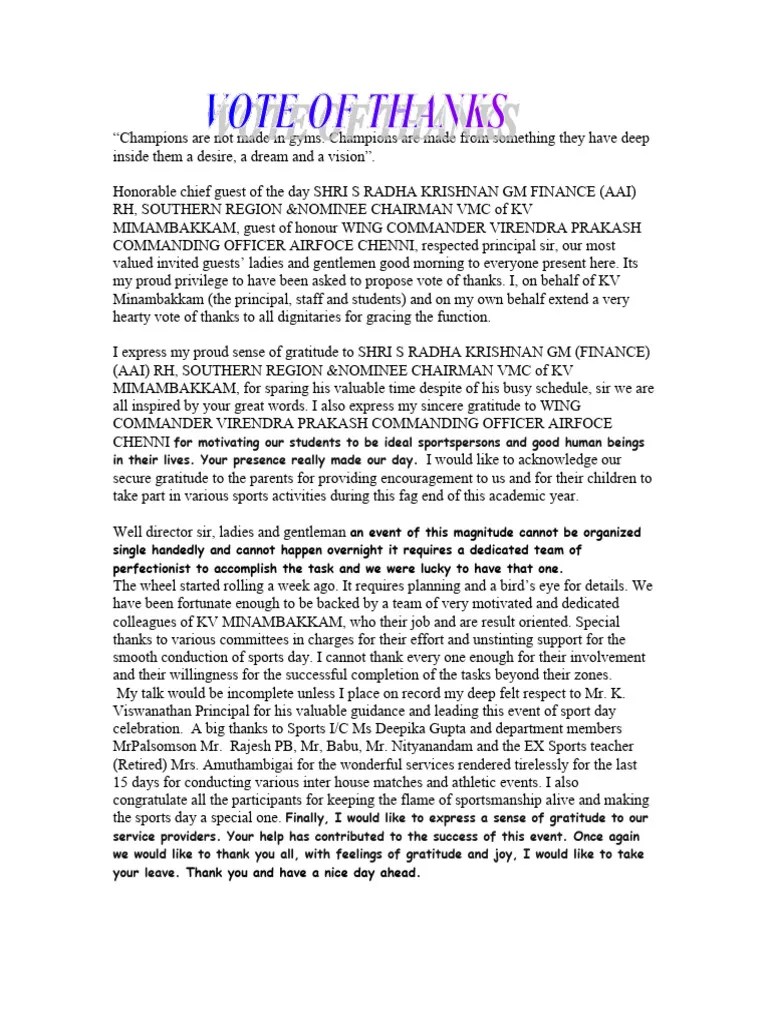 Vote Of Thanks | PDF