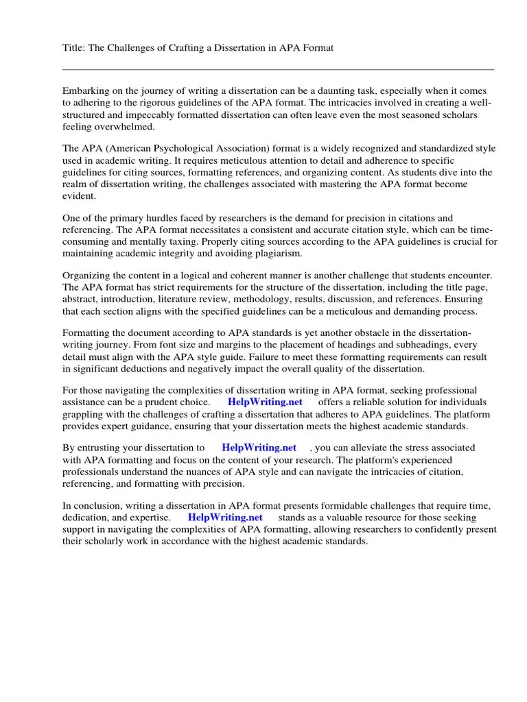 Dissertation Apa Format Example | Download Free PDF | Apa Style | Thesis
