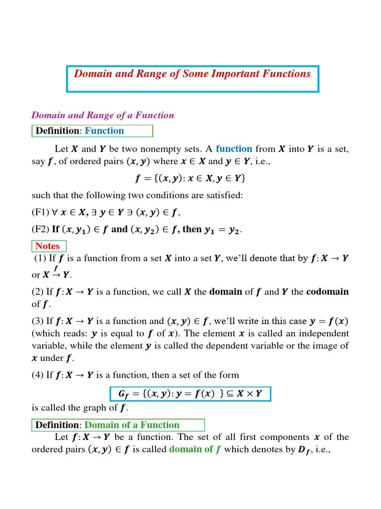 1 Domain And Range Of A Function | PDF | Function (Mathematics) | Set ...
