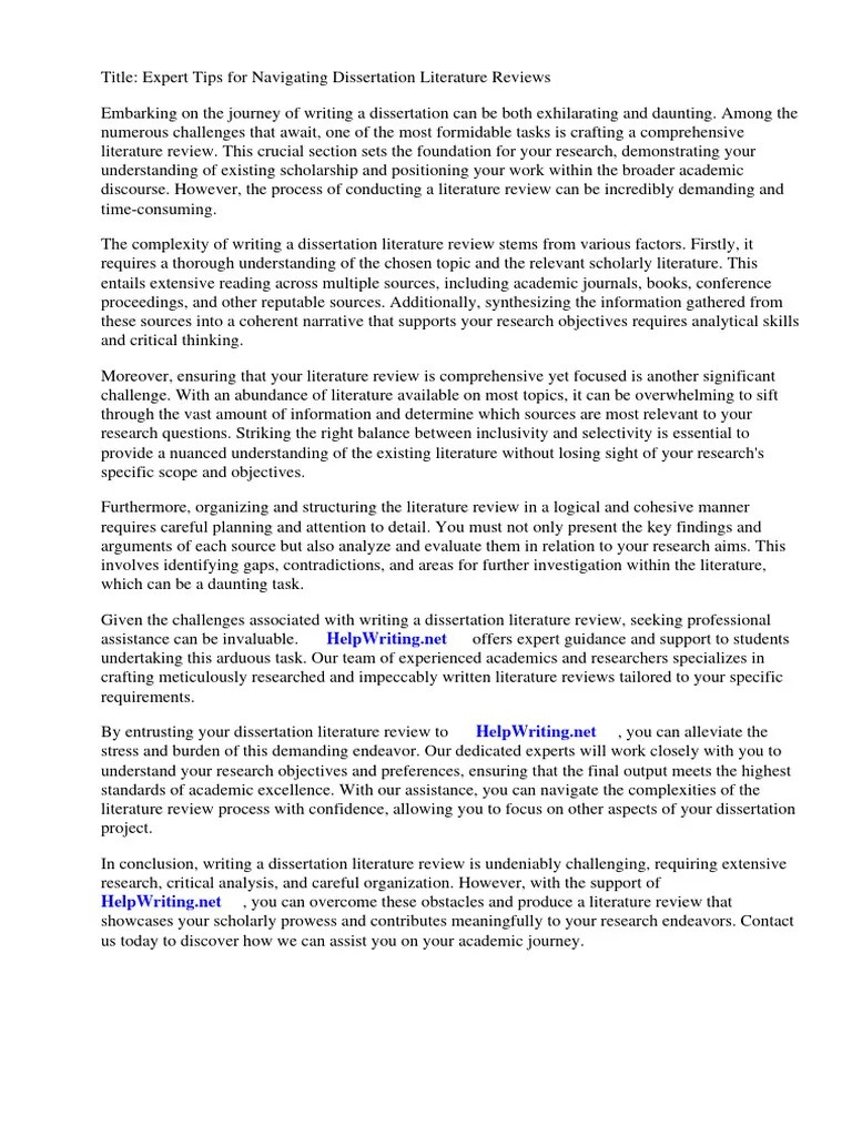 Dissertation Literature Review Tips | PDF | Thesis | Citation