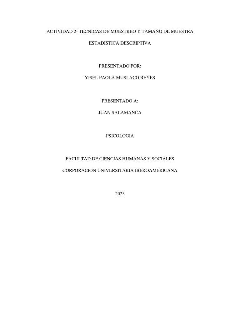 ACTIVIDAD 2 TECNICAS DE MUESTREO Y TAMAÑO DE MUESTRA | PDF | Muestreo ...