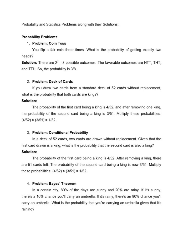 Probability And Statistics Problems Along With Their Solutions | PDF ...