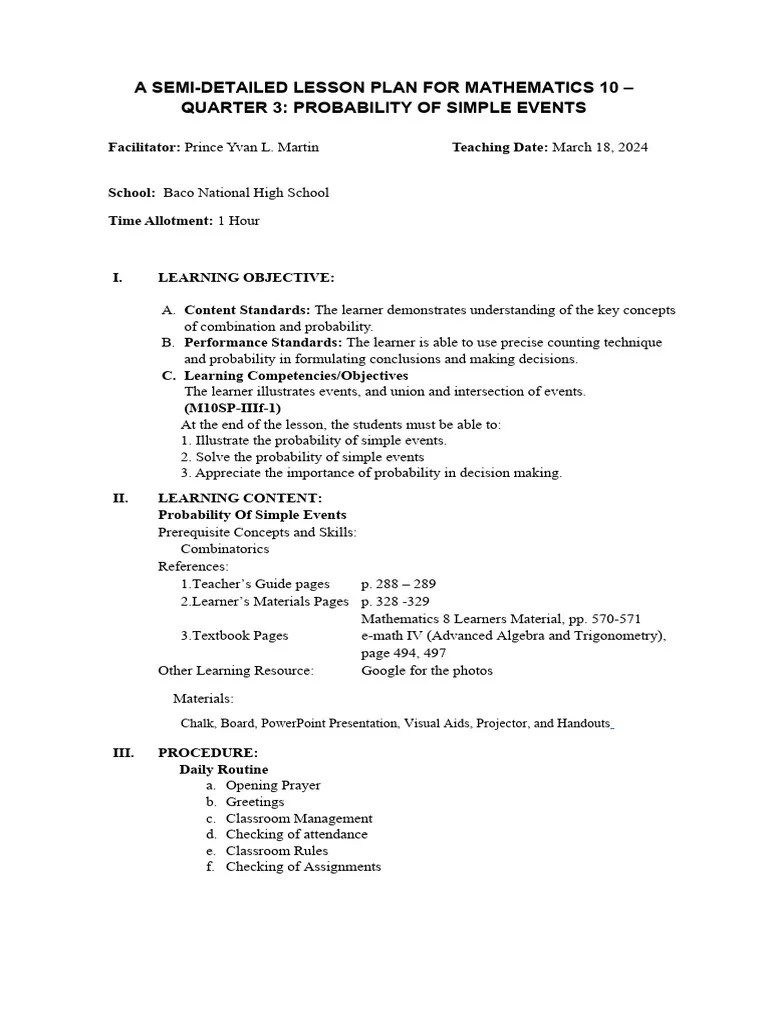 Probability Of Simple Events | PDF | Probability | Cognition
