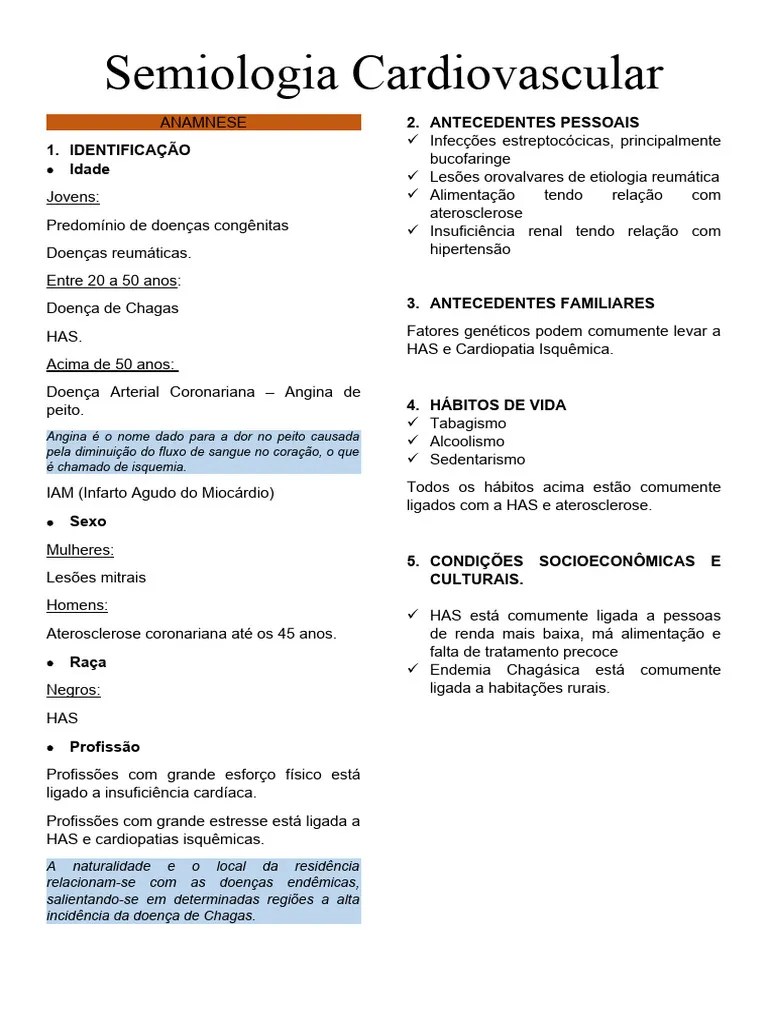 Semiologia Cardiovascular | PDF | Infarto Do Miocárdio | Coração