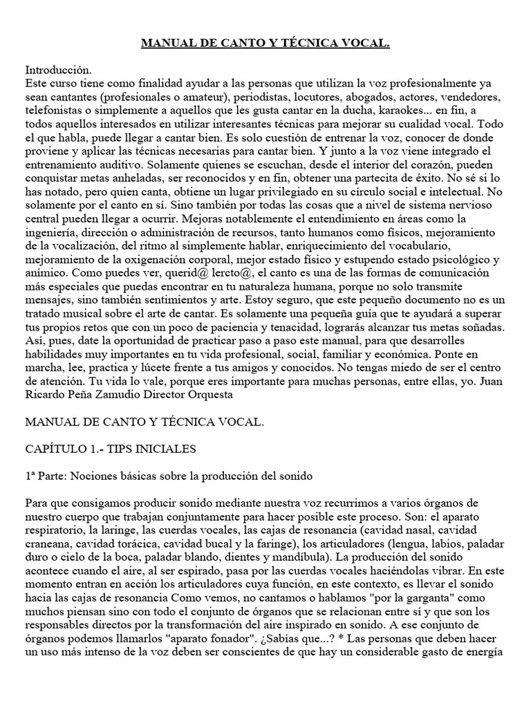 Manual De Canto Y Técnica Vocal. | PDF