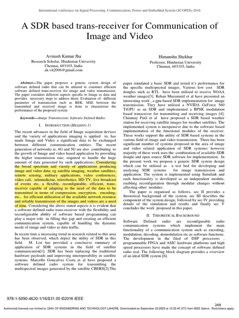 A SDR Based Trans-Receiver For Communication Of Image And Video | PDF ...
