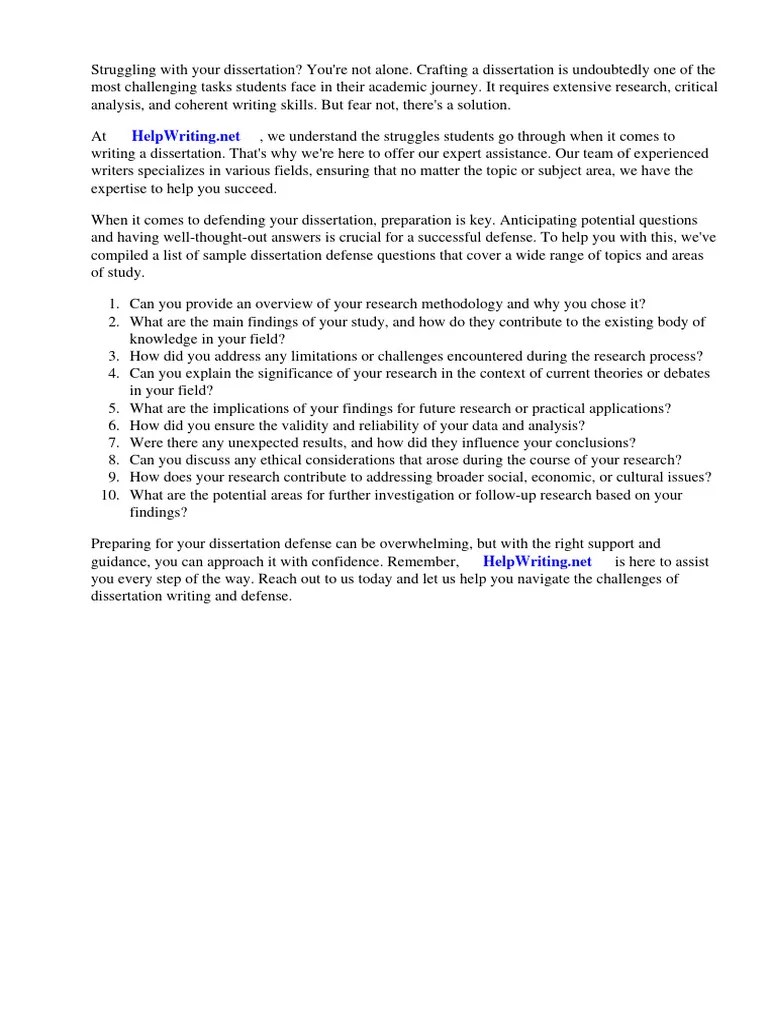 Sample Dissertation Defense Questions | PDF | Thesis | Methodology