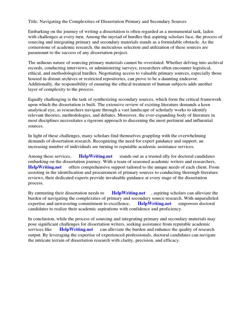 Dissertation Primary And Secondary Sources | PDF | Primary Sources | Thesis