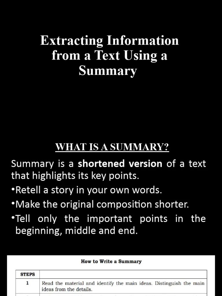 Extracting Information From A Text Using A Summary | PDF | Self-Improvement