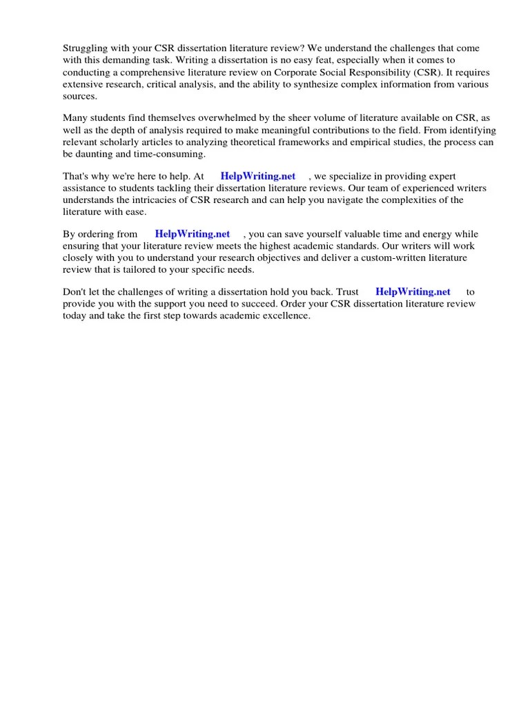 Csr Dissertation Literature Review | PDF | Corporate Social Responsibility | Business