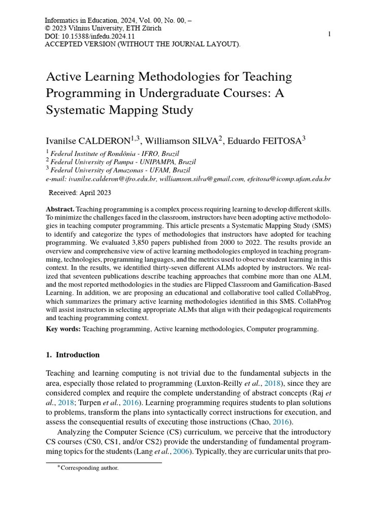 Active Learning Methodologies For Teaching Programming In Undergraduate Courses: A Systematic ...