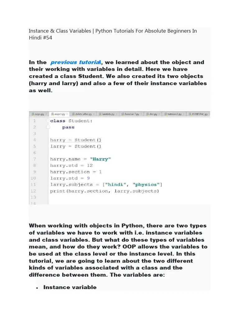 37.instance & Class Variables Python | PDF | Class (Computer ...
