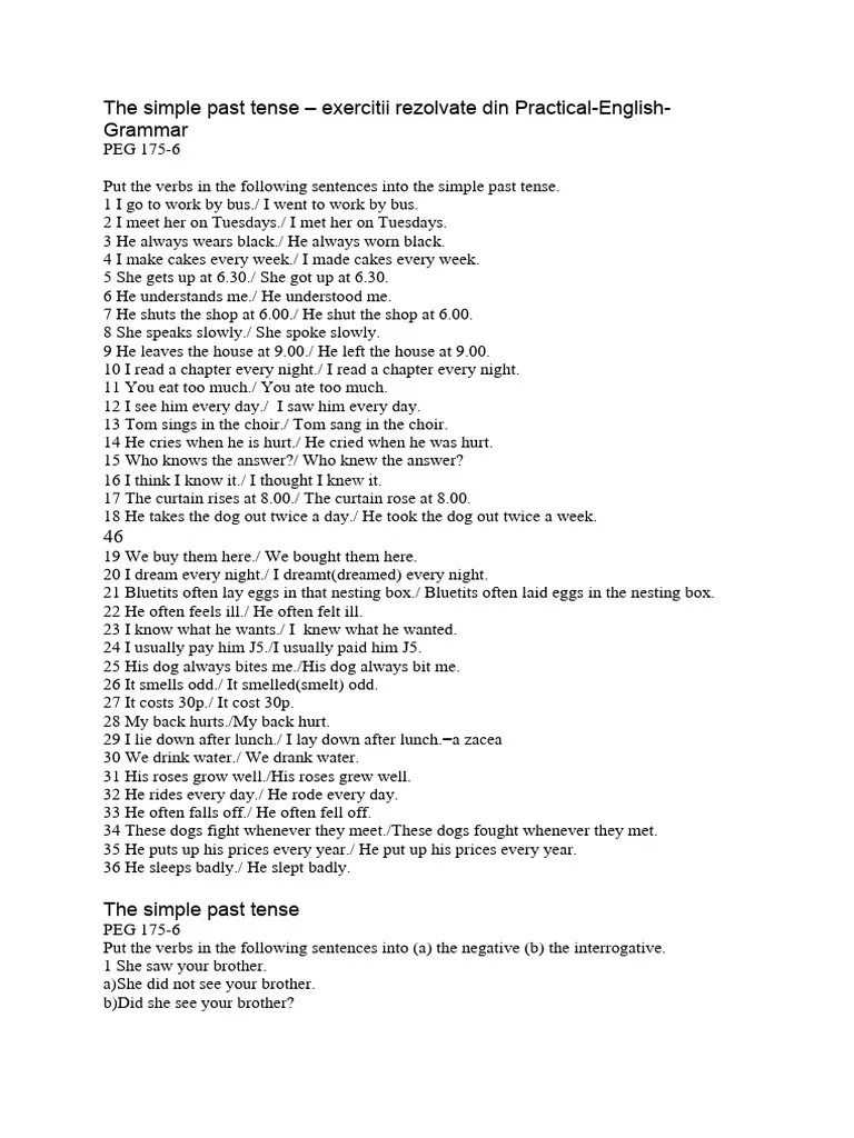 The Simple Past Tense (Exercices) | PDF