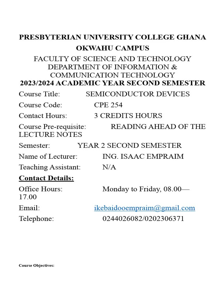 Semiconductor Lecture Notes. | PDF | Mosfet | Semiconductors