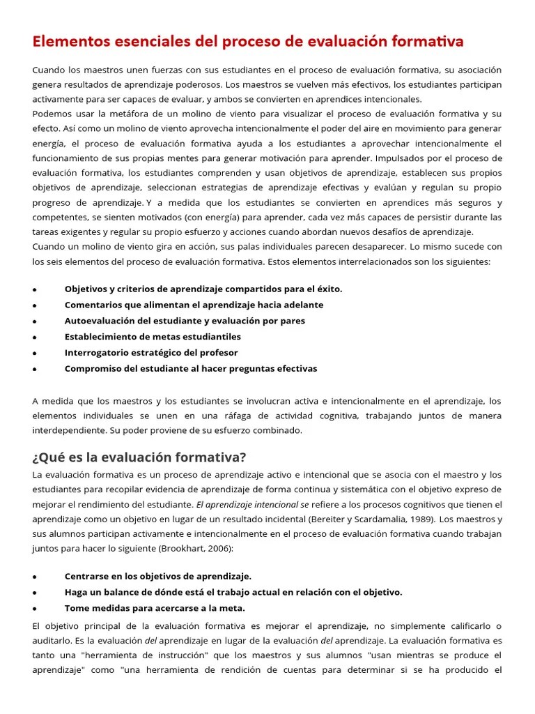 Elementos Esenciales De Evaluación Formativa | PDF | Evaluación | Aprendizaje